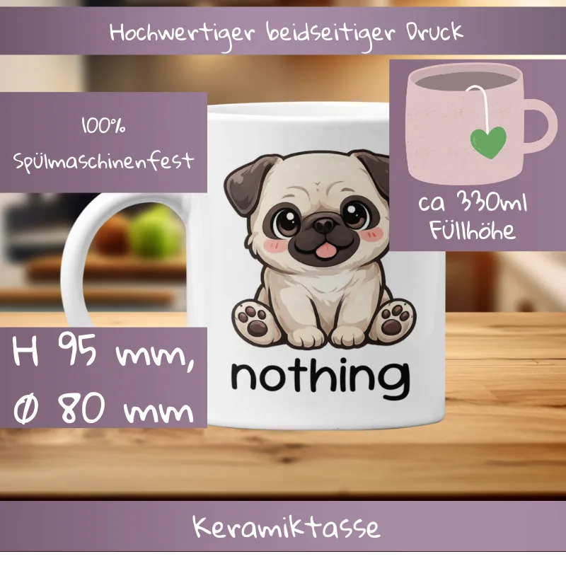 „Süßes Cartoon-Mops-Design mit Wortspiel ‚nothing butt pugs‘ – lustiges Hundemotiv für Mops-Fans“