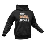 Schwarzer Hoodie mit Aufdruck „The Real Boss“, wobei „Real“ hervorgehoben ist, aus kuscheligem Sweatstoff mit komfortabler Passform