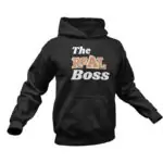 Schwarzer Hoodie mit Aufdruck „The Real Boss“, wobei „Real“ hervorgehoben ist, aus kuscheligem Sweatstoff mit komfortabler Passform