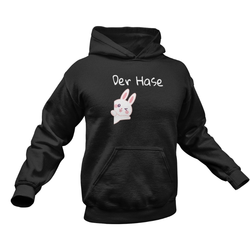 Illustration eines süßen weißen Comic-Hasen mit rosa Wangen, der um eine Ecke lugt und zwinkert.