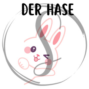 Illustration eines süßen weißen Comic-Hasen mit rosa Wangen, der um eine Ecke lugt und zwinkert.