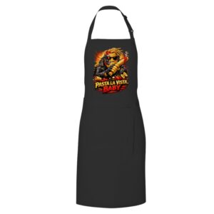 Grillschürze mit lustigem „Pasta la Vista Baby“ Motiv im Comic-Stil, ideal für BBQ, Kochen und als Geschenk für Grillfans